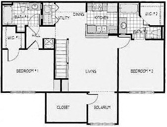 Floor plan for 2 beds, 2 baths, 1095 sqft